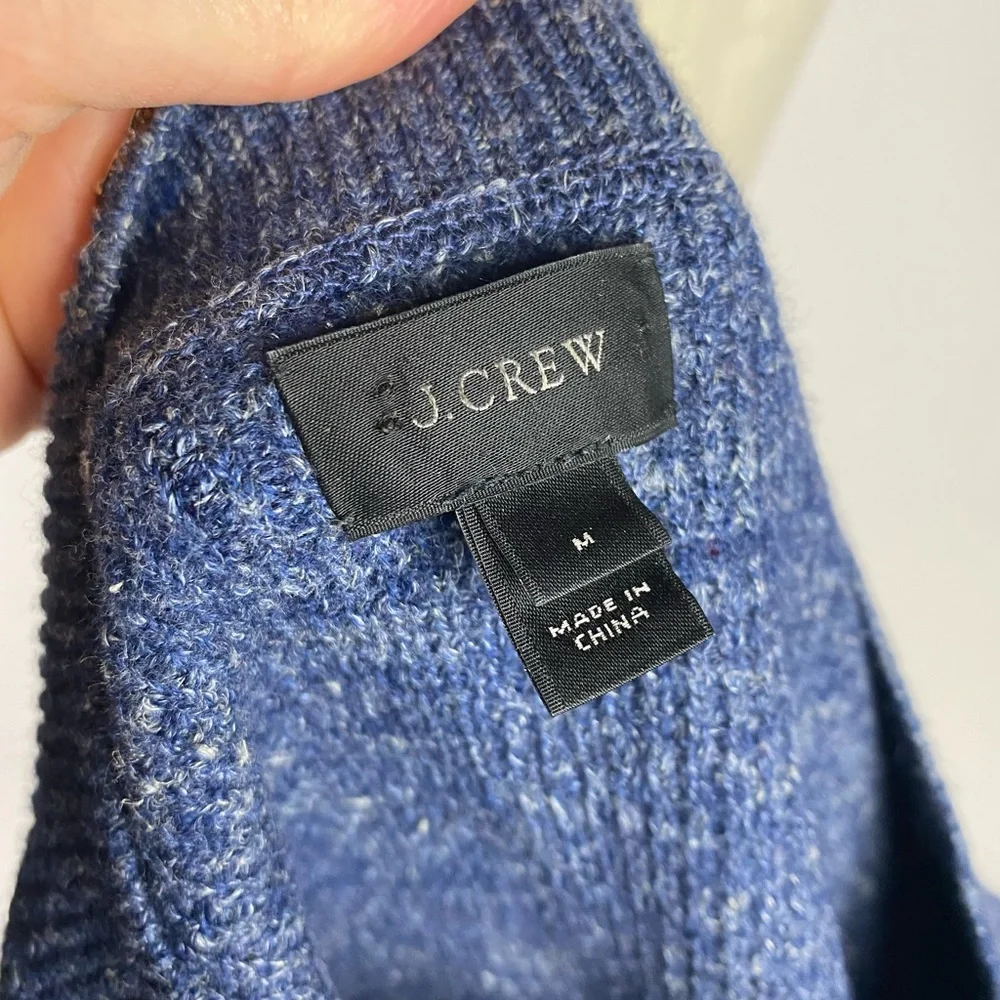J. CREW Mens Waffle Stitch Wool Blend Crewneck Pullover Sweater Navy Medium